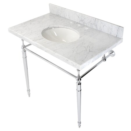 Fauceture KVPB3622M81 36" Console Sink with Brass Legs (8-Inch, 3 Hole), Marble White/Polished Chrome KVPB3622M81